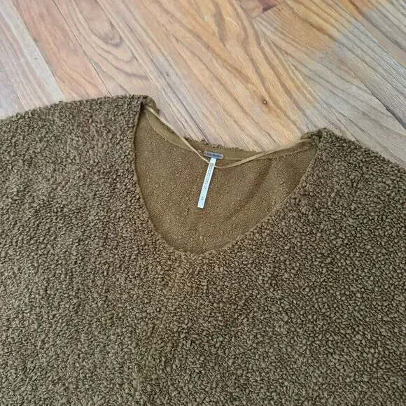 Free People Womens Cognac Brown Oversized Crop Fuzzy Popcorn Knit Sweater Medium - Picture 5 of 11
